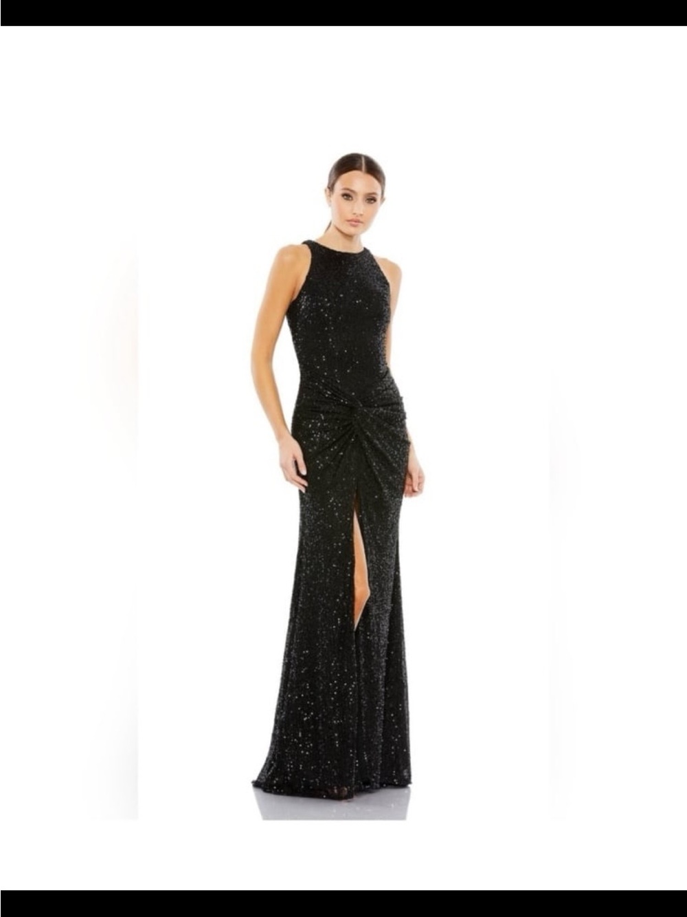 Elegant Black Sequin Halter Evening Gown